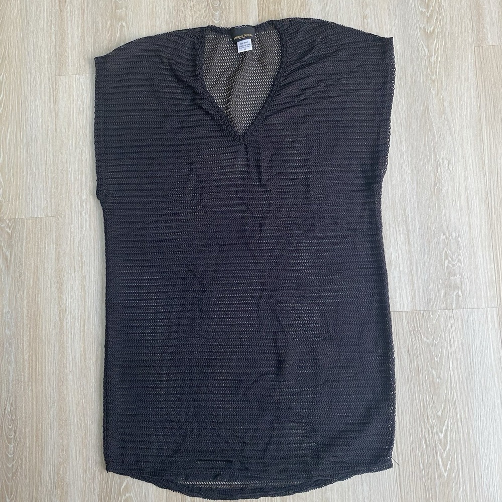 Jordan Taylor Black Chevron Mesh Sheer Swim Cover Up Tunic Dress V-Neck USA SZ S